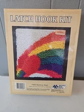 Latch Hook Kit  12 x 12 NEW SEALED USA National Yarn Crafts P406 Rainbow Heart
