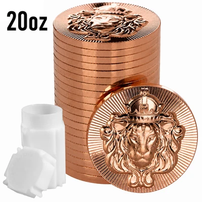 20 x 1oz Scottsdale Mint Lion Stacker 999 Fine 3D Copper Rounds ounces full tube - Image 1 of 4