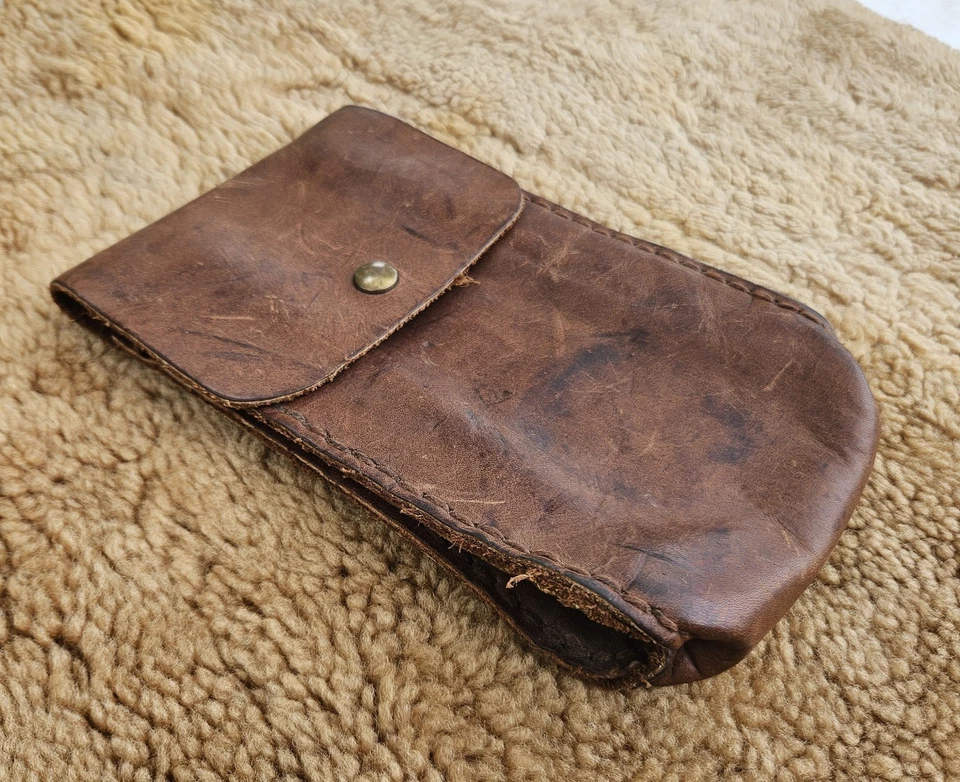 Bolsa de cinto de couro Bushcraft marrom reforçada feita à mão - Imagem 3 de 4