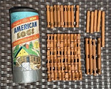Vintage Halsam American Logs No. 815 Box W- Assorted Collection Of Lincoln Logs