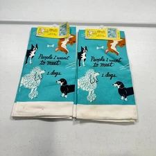 blue Q kitchen tea towel dishcloth pair teal green dogs puppies