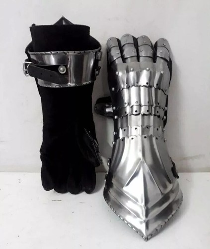 Steel Medieval Gothic Gauntlets Armor Hand Gloves Warrior Cosplay Roleplay Gift - Picture 6 of 7