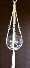 Cream With Blue Bird Beads Macrame Plant Hanger