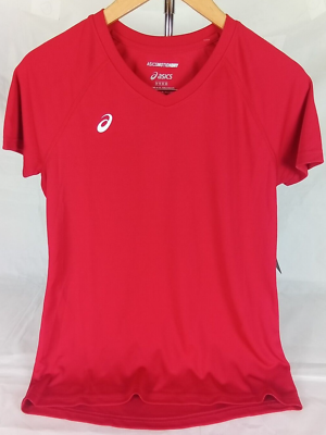 Asics Logo Red V Neck Asics Motiondry Medium Womens Shirt 100