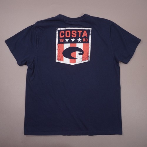 Costa Del Mar Patriotic Logo Tee Herren XL Navy Blau Kurzarm Baumwolle T-Shirt