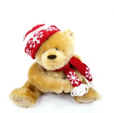 Christmas Teddy Bear Plush Sparkle Brown Red Beanie Hat Scarf Stuffed Animal