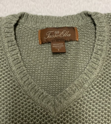 Tasso Elba Mens Sweater Size Small VNeck Knit 100% Cotton Olive Green Textured - Picture 11 of 14