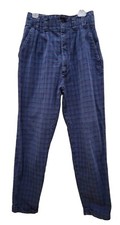 VTG Lee USA Women's Triple Pleated High Waist Size 7 Blue Plaid Pants 25x27