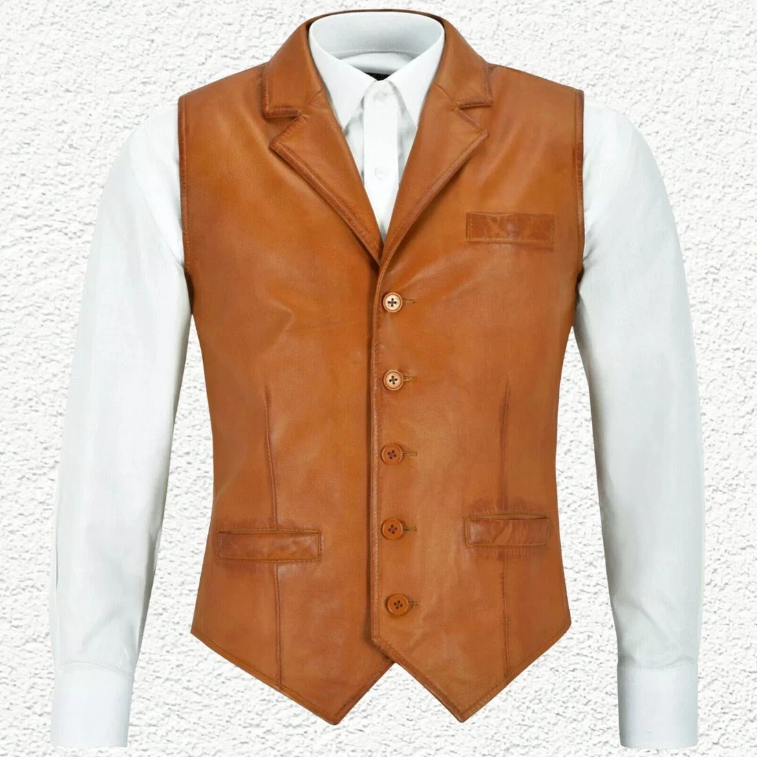 Men Lambskin Leather Waistcoat Western Vest Coat Classic Brown Tan Button Jacket