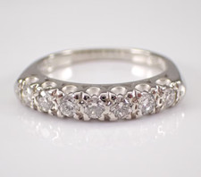 2.30 Ct Round Cut Real Moissanite Half Eternity Ring 14K White Gold Plated