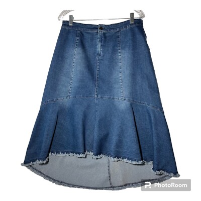 Reba Womens 12 Denim Skirt Midi Western Cowgirl High Low