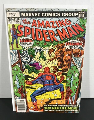AMAZING SPIDER-MAN #166 March 1977 *Low Grade* LIZARD Stegron COMIC BOOK