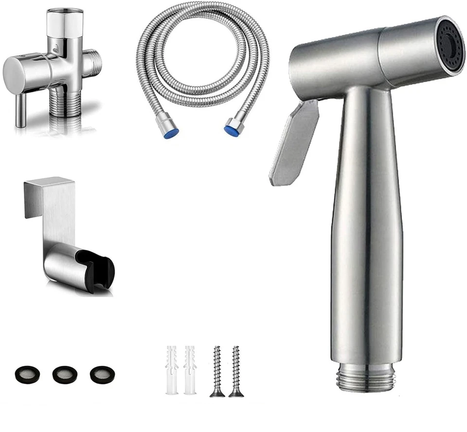 Kit de Douchette à Main pour Bidet WC en Acier Inox Chromé 304 Débit Réglable - Photo 2/4