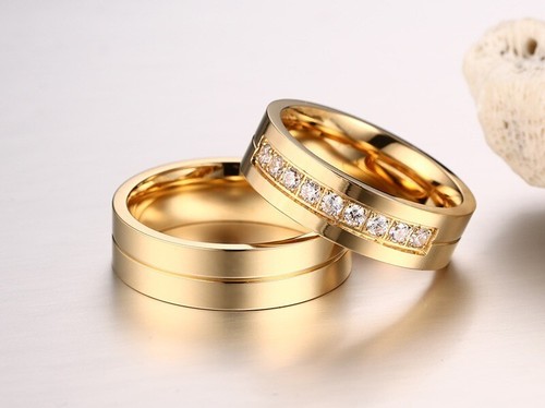 2 Partnerringe Edelstahl Zirkonia Trauringe Gold-Farbe Verlobungsringe - Bild 5 von 10