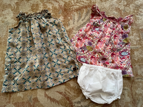 LOT TWO DRESSES TEA COLLECTION LIBERTY FOR TARGET SMOCKED 6 12 18 MONTHS COTTON - Picture 3 of 3