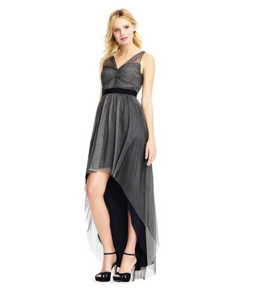Adrianna Papell Women Dress Size 10 Glitter Tulle High-Low Formal Gown  Black | eBay