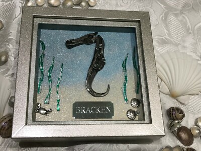 PERSONALISED RUSTIC HORSESHOE SEAHORSE ART FRAMED READY TO HANG IDEAL GIFT BEACH