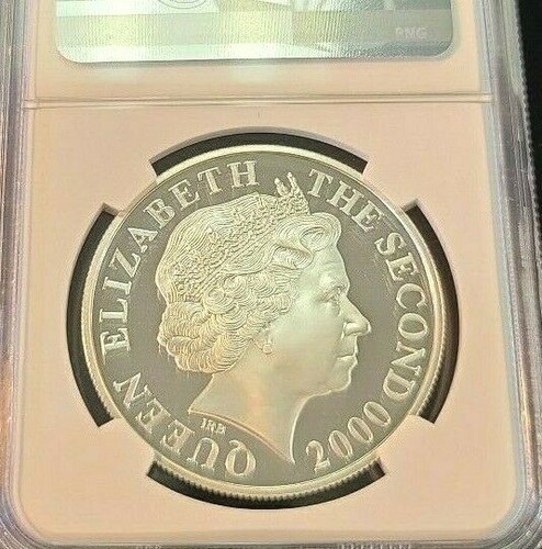 2000 JERSEY SILVER 5 POUNDS GILT MILLENNIUM NGC PF 69 ULTRA CAMEO HIGH GRADE - Picture 4 of 5