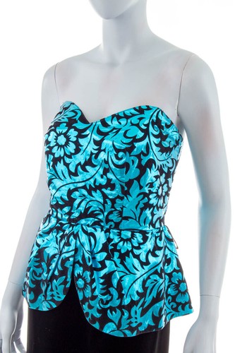 Vintage Vestido de Noche Turquesa Metálico Terciopelo Negro sin Tirantes 40 - Imagen 2 de 6