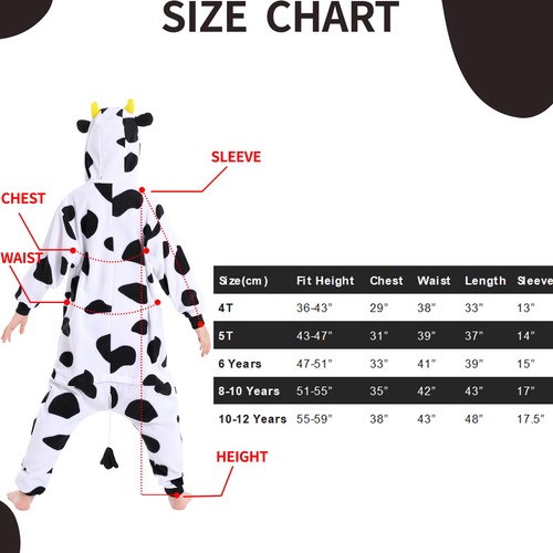 Cow Costume For Kids Unisex Hooded One-piece Pajamas Christmas Cosplay Homewear - Picture 6 of 12