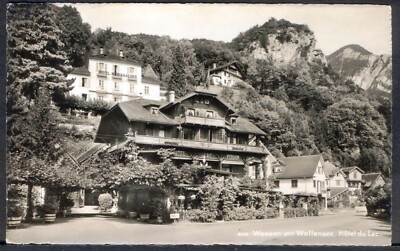 Hotel du Lac, Weesen am Walensee. Alte Echtfoto Postkarte von 1959. Gratis Versand