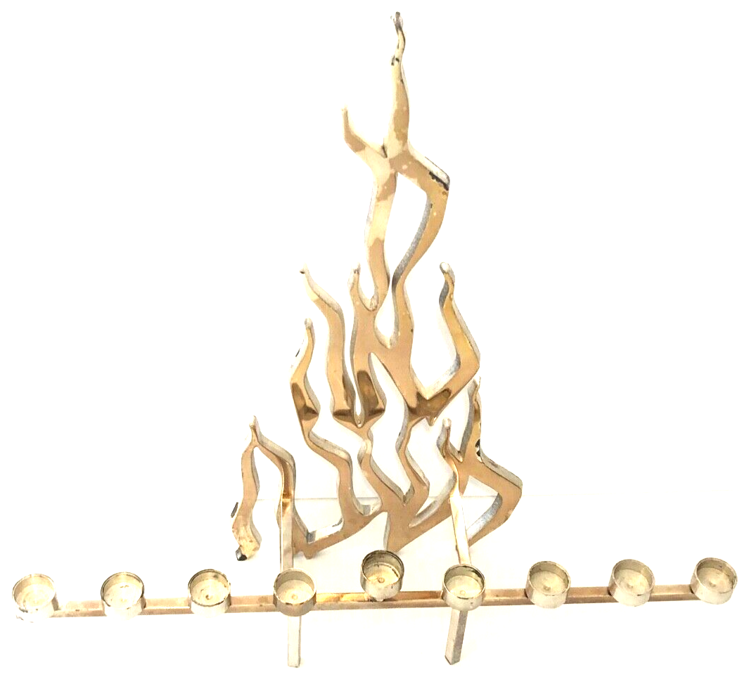 Vntg Shiny Silver Jewish Flame Hanukkah Menorah Judaica Judaism