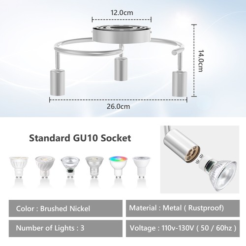 Modern 3 Light Track Lighting GU10 Flush Mount Wall/Ceiling Spot Lights Fixture - Picture 2 of 17