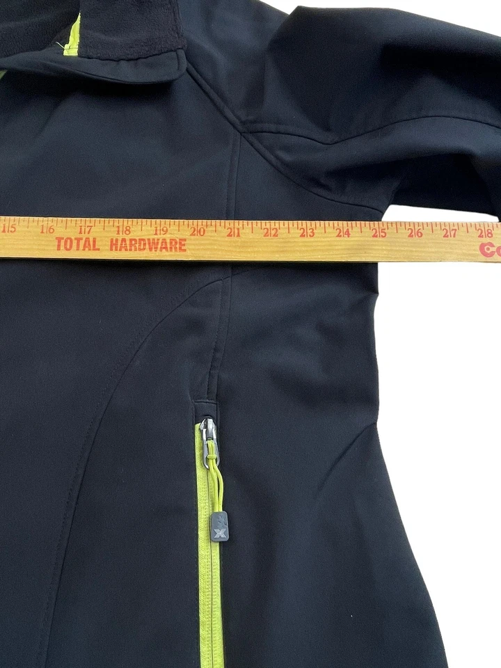 Chaqueta para mujer Xersion cremallera frontal negra manga larga talla grande 1X borde verde lima” Foto 4 de 4