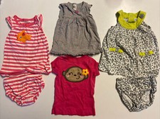 Carters Baby 6pc Set Top Diaper Shirt Skirt Grey Leopard Pink Fishy 6M
