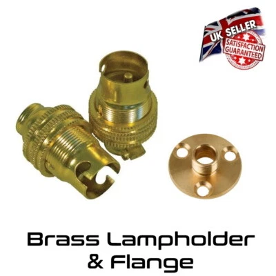 UKELECTRICAL Brass Lamp Holder Small Bayonet SBC - 1/2" Bulb Holder & Flange Holder *UK *