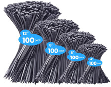 400 Pack Assorted Zip Ties (4” 6” 8” 12”) UV Nylon Cable Ties for Home, Office,