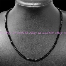 Natural 3mm Faceted Bright Quality Black Spinel Round Gems Beads Necklace 18''