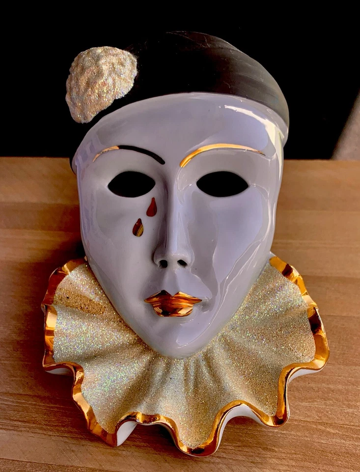 Máscara de cerámica Pierrot veneciana arte decoración arte colgante de pared - hecho a mano Foto 2 de 4