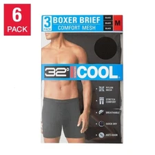 32 Degrees Cool Men's Comfort Quick Dry Mesh Boxer Brief Black 6-pack  SOFT FEEL