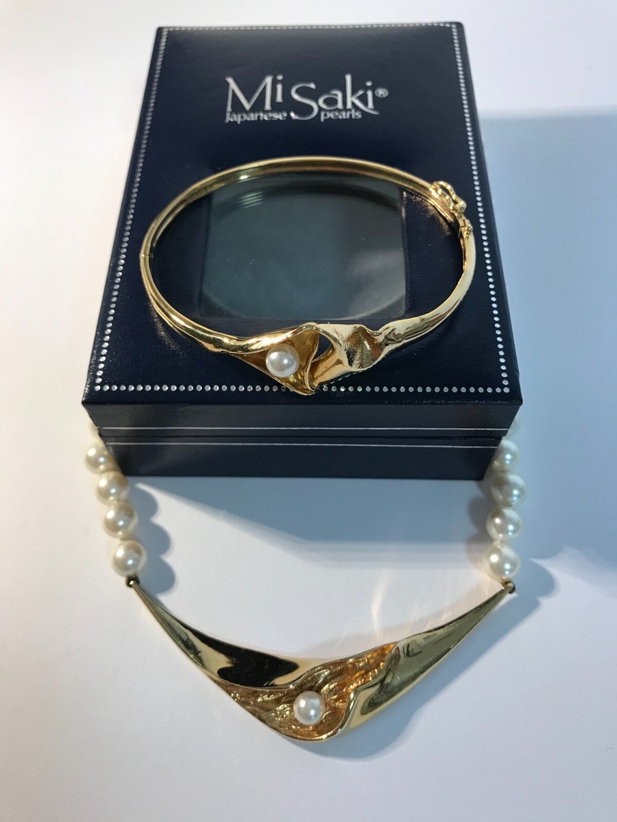MISAKI MONACO JAPANESE PEARLS Necklace Bracelet Bangle SET
