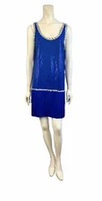 Flapper Womens Large Blue Fringed Sleeveless Dress Costume