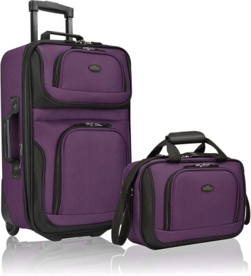 U.S. Traveler Rio Carry-On Suitcase 20'' Softside Rolling Expandable Set Purple