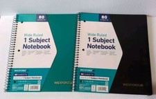 Spiral Notebook 2 Pack, 1 Subject, Wide Rule, Durable Plastic Covers, Strong