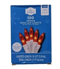 Holiday Time 100 Count Amber LED Mini Christmas Lights, with White Wire, 21 feet