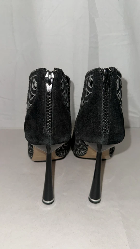 40/9 ❤️ BOTAS NICHOLAS KIRKWOOD Negro Gamuza Cuero Tacón Alto Botín ITALIA Foto 4 de 4