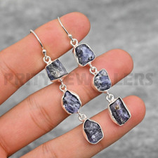 Tansanit Grobem Ohrringe 925 Sterling Silber Handgemacht Edelstein Schmuck 6.1cm