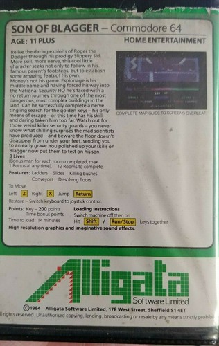 Son of Blagger (Alligata 1984) Commodore C64 (Box, Manual, Tape) 100% ok Classic - Picture 2 of 4
