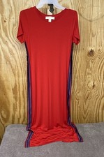 Michael Kors Women's Size P/S Full Length T-shirt Dress Red with Navy Blue Trim