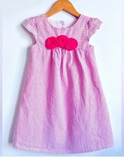 5T Gymboree Pink Seersucker Dress Smocked Rosettes