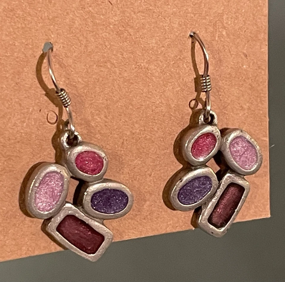 Conjunto de Joyería Danforth Peltre Pendientes Colgantes Círculos Coloridos ROSA O VERDE Foto 2 de 4