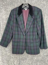 Sag Harbor Women  s Green Plaid Blazer Size 12 Wool Blend Academic Jacket