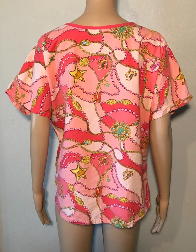 Baby Phat Women's Scrub Top SizeXL Pink Pockets Pull-Over 100% Cotton Cap Sleeve - Image 2 of 4