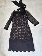 Karen Millen Midi Dress Size 8 Black Nude Lace Circle Scalloped Detail
