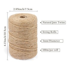 Natural Jute Twine Rope 1.5mm/2mm/3mm/6mm Durable String for Handmde Crafts,G...