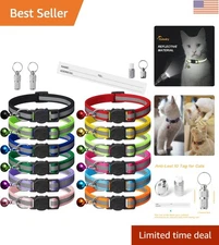 12 Pack Reflective Breakaway Cat Collars with ID Tags & Bells - Safe & Stylish